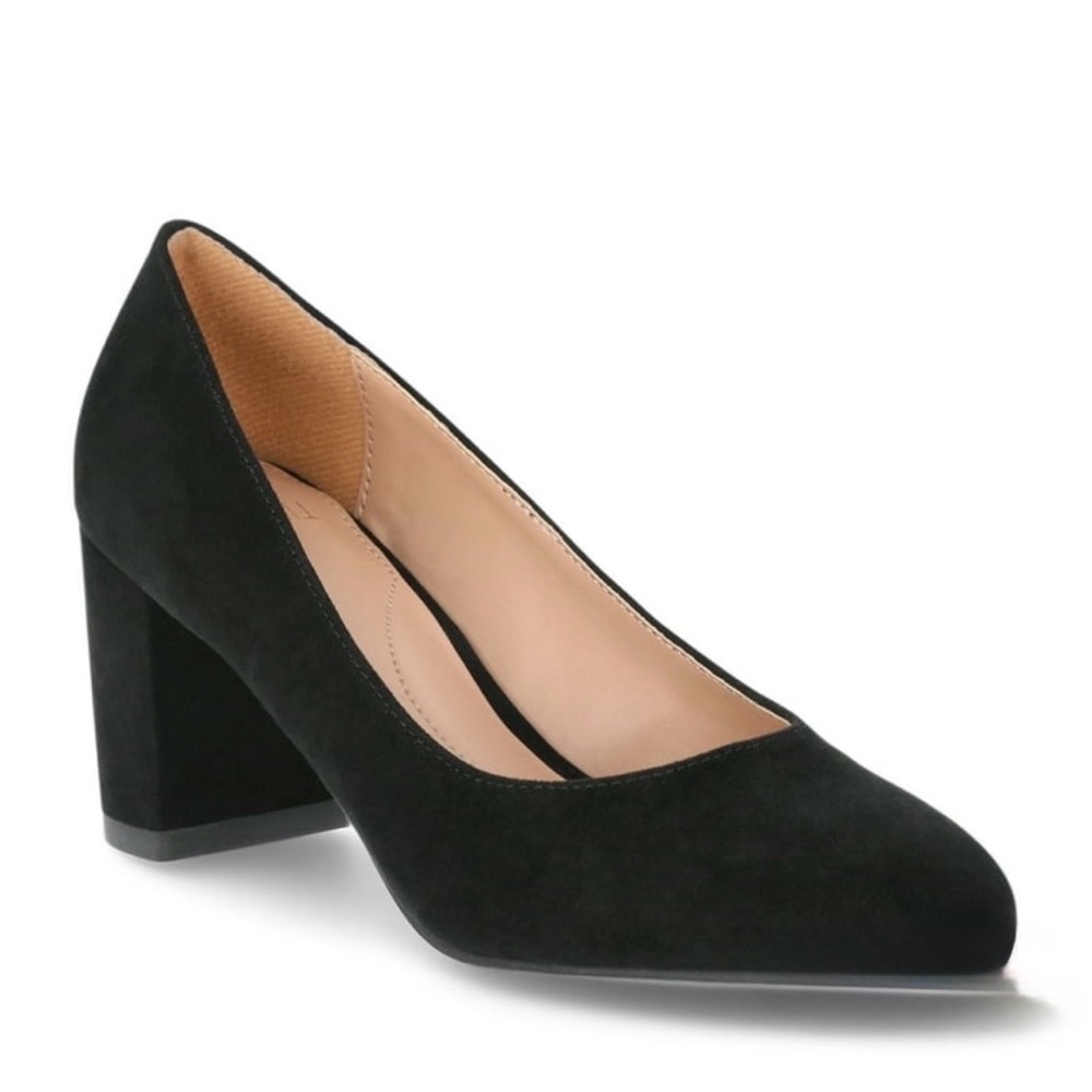 Time and Tru Black Faux Suede Block Heel Pumps Size 10 Closed Toe Memory Foam - Picture 8 of 11